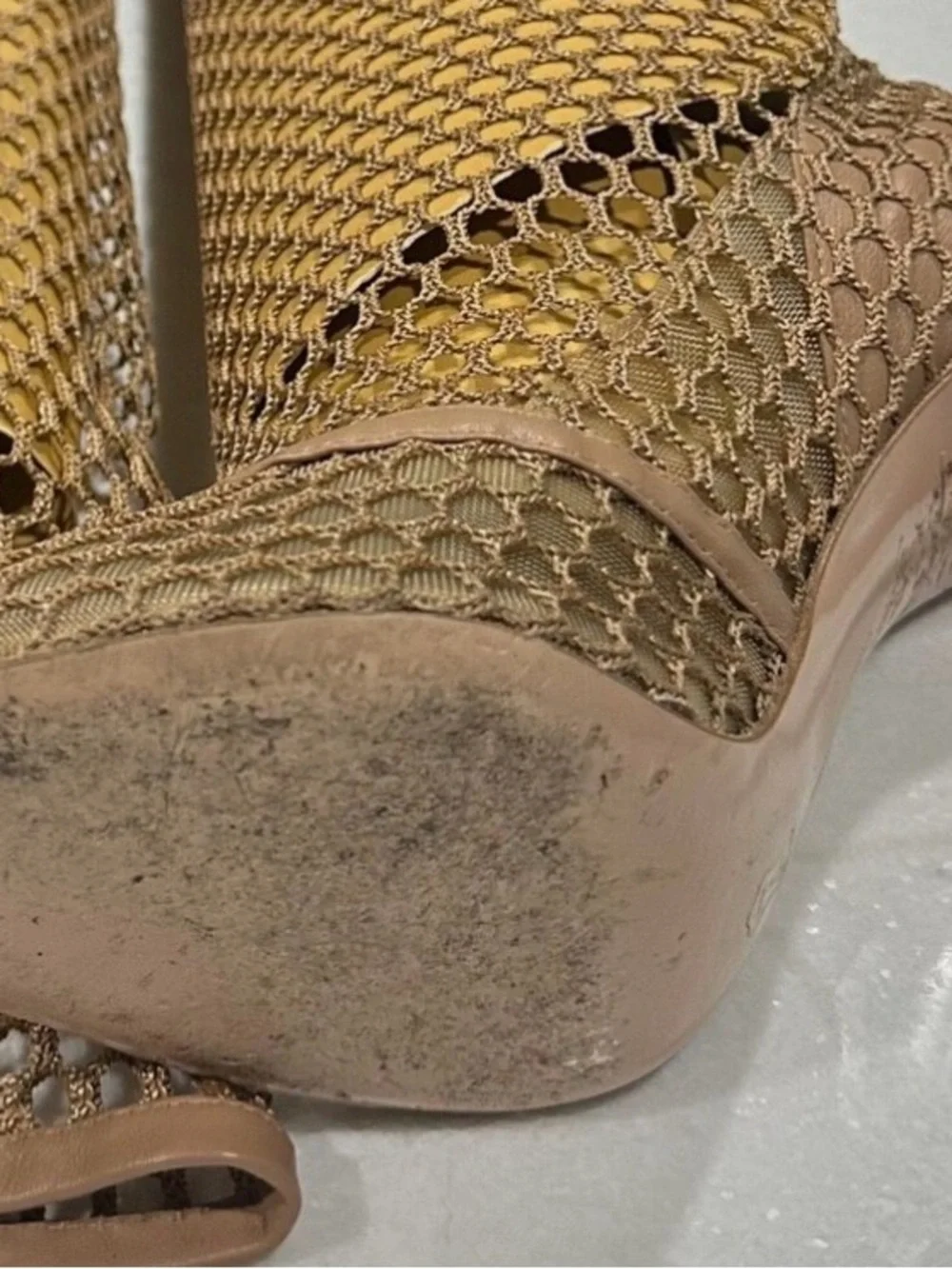 Gianvito Rossi Tan Fishnet Stretch Over-the-Knee Boots